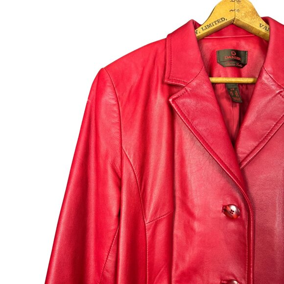 Vintage 90s Danier Red Leather Blazer Jacket | Genuine Leather Coat Small - Picture 2 of 13